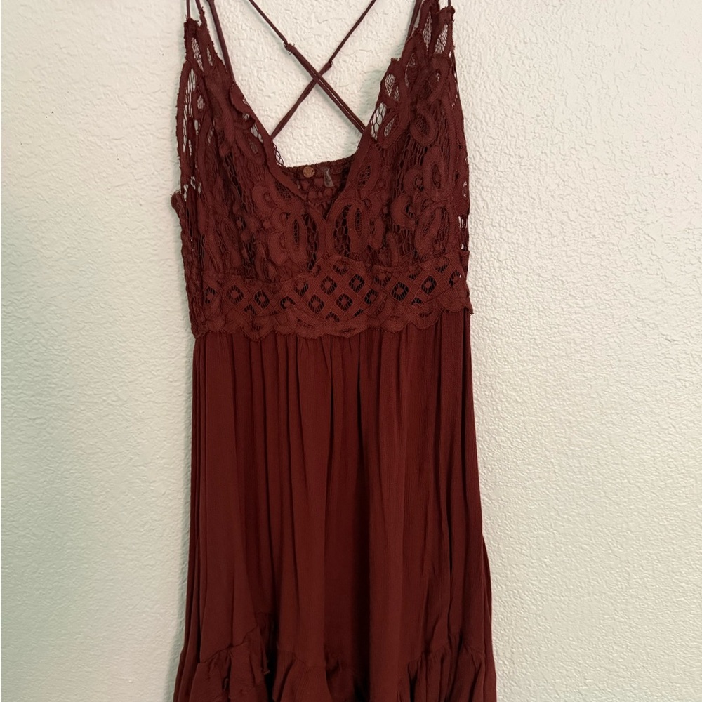 Free People Lace Mini Dress in Burgundy